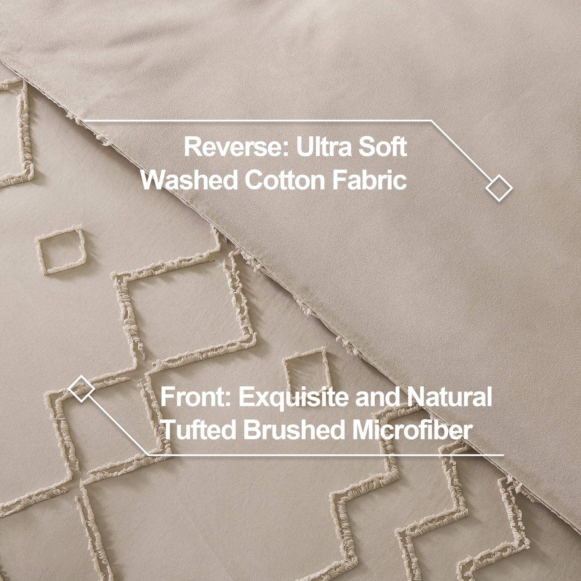 **Andency Khaki Tufted Comforter Set Full (79x90 Inch) - 3 Piece Boho Farmhouse Bedding with Geometric Design, Microfiber Down Alternative - Perfect for Cozy Bedrooms & Guest Rooms**
