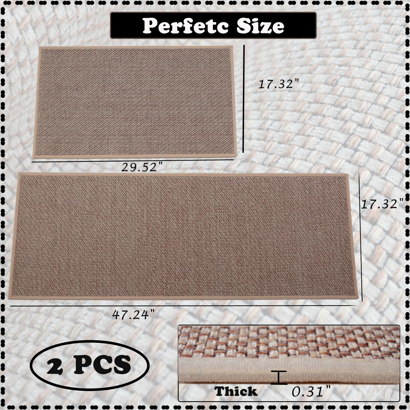 Yancorp Non-Slip Washable Kitchen Rugs Set of 2 - Gray Jute Runner Mats for Floor, Hallway & High Traffic Areas | Durable & Stylish Kitchen Floor Mats for Home Decor