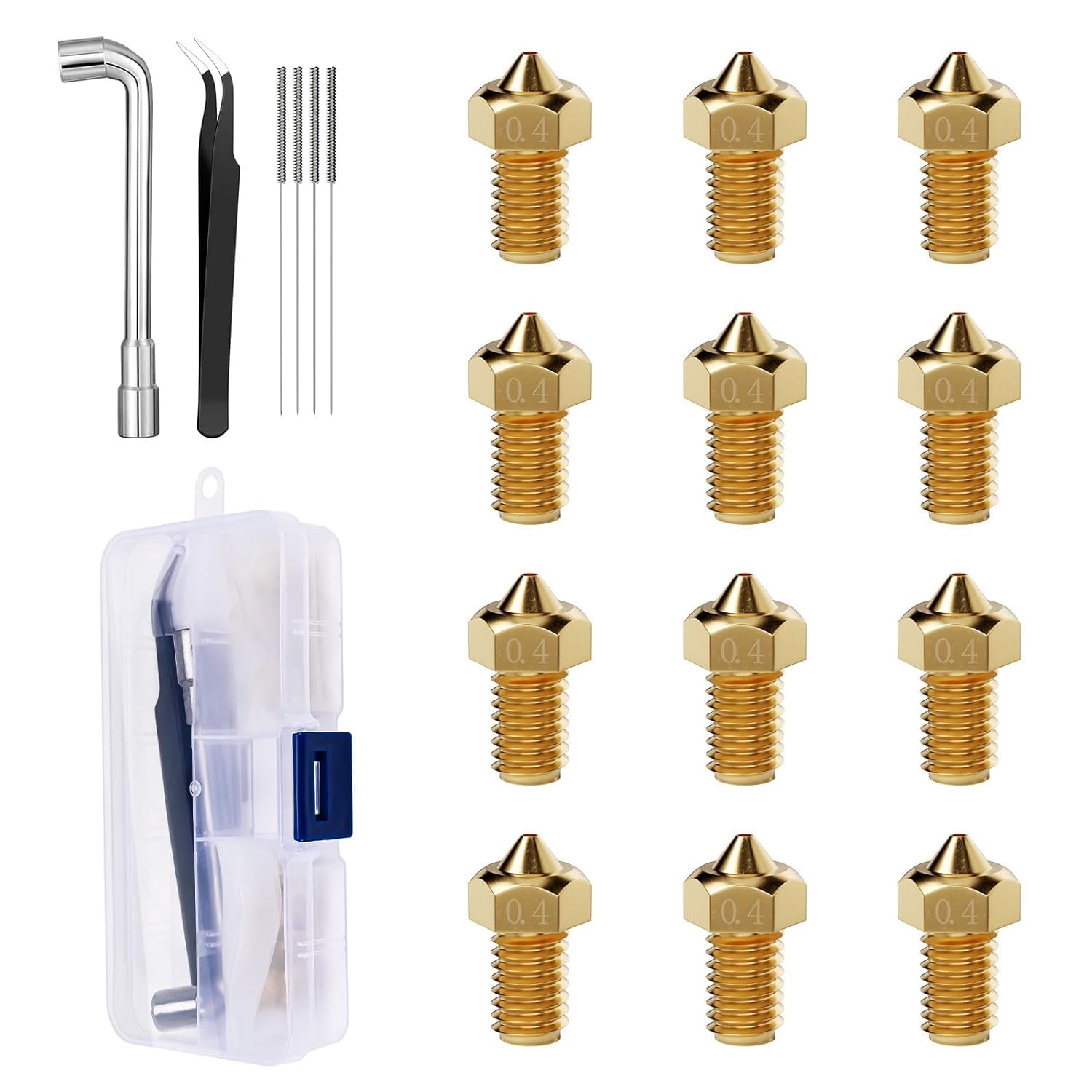 0.4mm Brass Nozzles 12pcs - High Precision 1.75mm 3D Printer Nozzle Kit for Anycubic Kobra, Kobra Neo, Kobra Go, Mega Series & Prusa MK4 - Perfect for PLA, ABS, PETG Filament Printing & DIY Projects