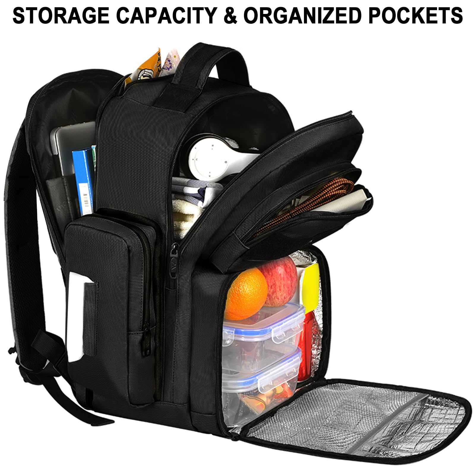 **MATEIN 15.6 Inch Tactical Backpack for Men - Insulated Lunch Compartment & Laptop Sleeve - Durable Work Backpack for Travel, Hiking, Camping, Beach & Picnic - Black**
