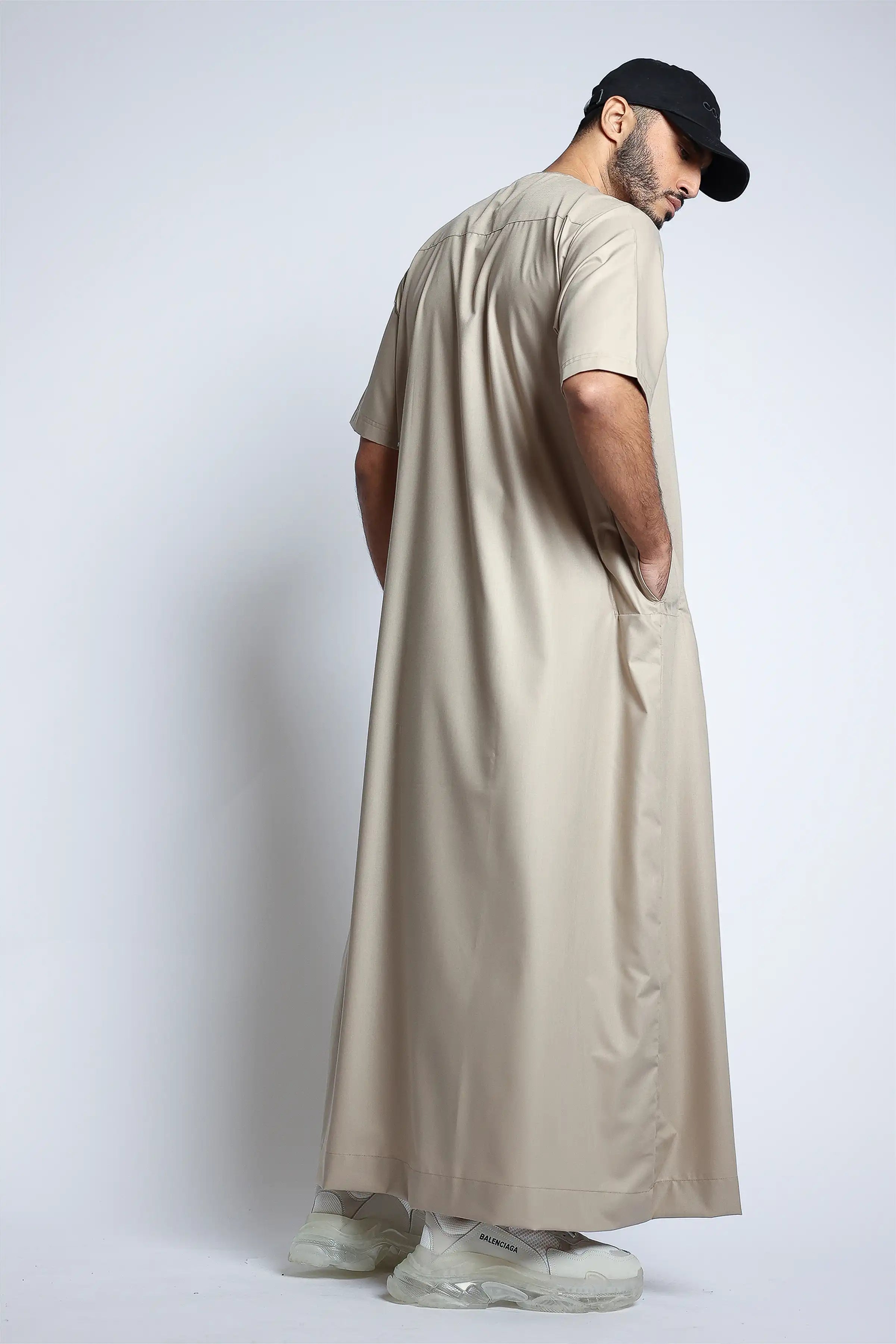 J152 Dust Storm Half Sleeve Thobe for Men - Lightweight Islamic Robe with Breathable Fabric - Perfect for Prayer, Eid, and Casual Wear