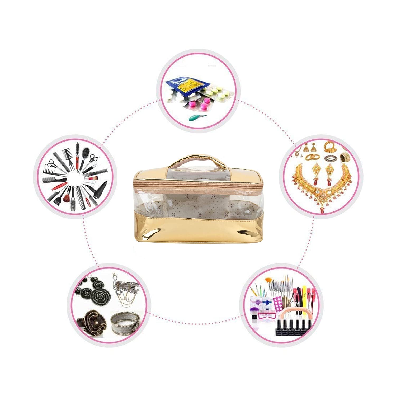 NA PURSE Women's Vanity Box Cosmetic Case for Girls & Ladies - Toiletry Bag CC005 (Gold) | Perfect for Travel, Makeup Storage & Organizer