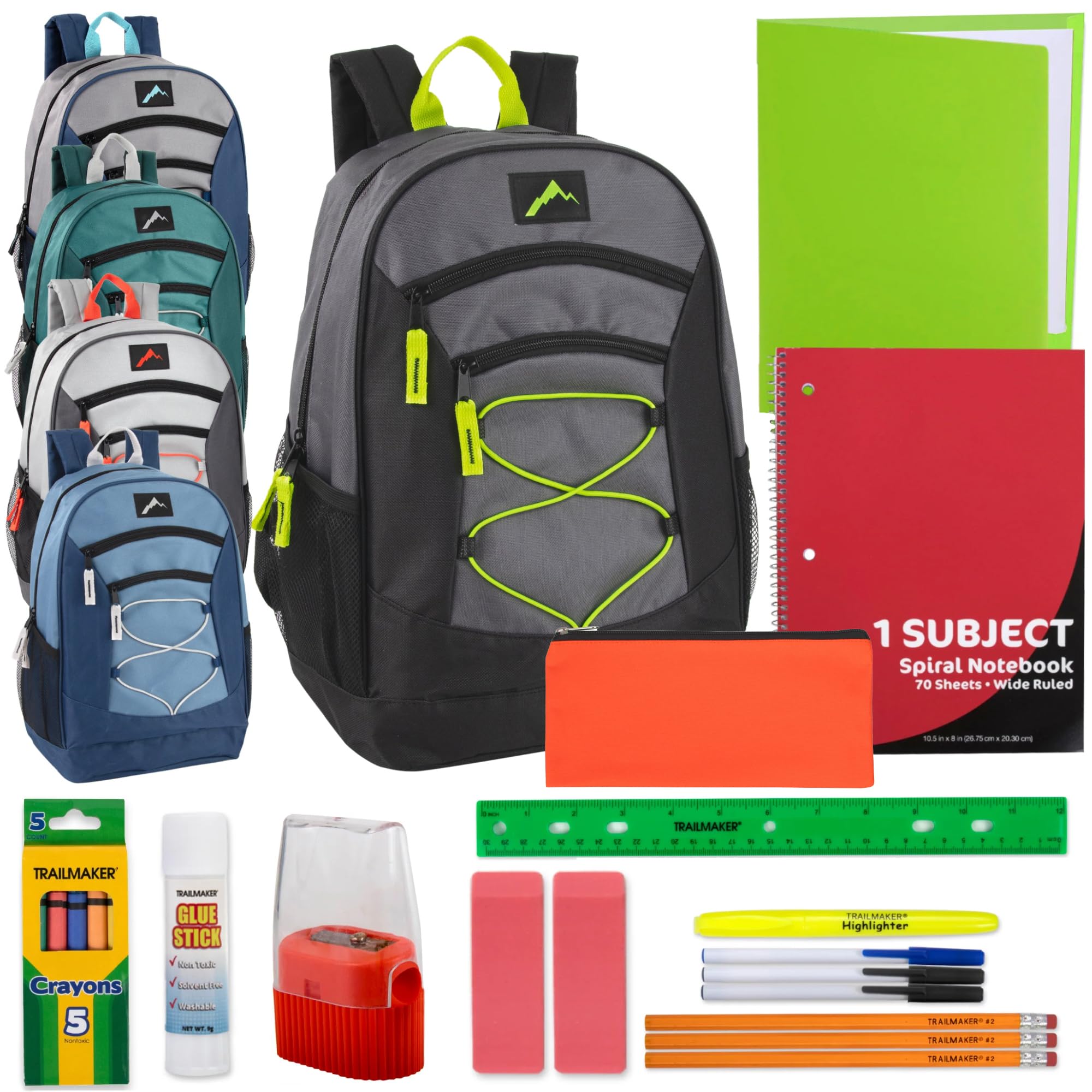 24 Pack Trail Maker 18 Inch Bulk Backpacks with School Supplies for Boys & Girls - Durable School Backpacks for Classroom, Field Trips & Outdoor Adventures (Boys Pack)