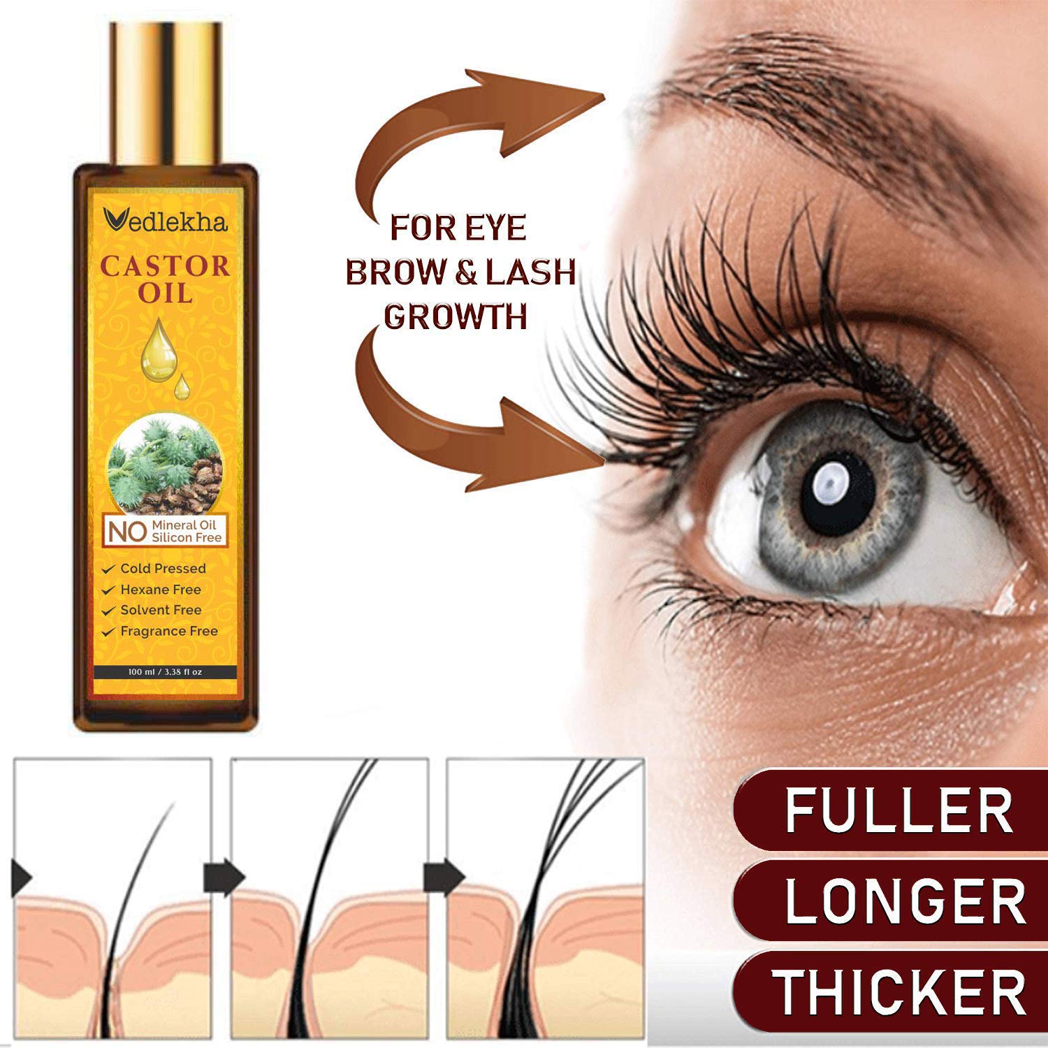 Vedlekha Cold Pressed Castor Oil & Extra Light Olive Oil Combo for Hair Growth - 100ml Each | Natural Hair Care Treatment for Thicker, Longer Hair | Perfect for Daily Scalp Massage & DIY Hair Masks