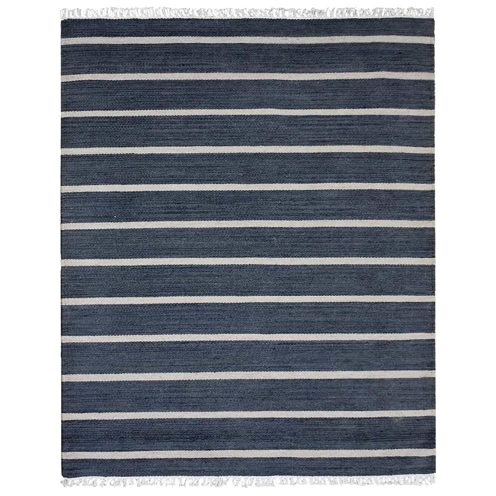 Handmade Wool Kilim Area Rugs 5'x8' - Eco-Friendly Flat Weave Carpet in Charcoal Cream | Contemporary Low Pile Living Room Rug | Durable Hand-Woven Design for Bedroom, Dining Area & Home Decor (D00116)