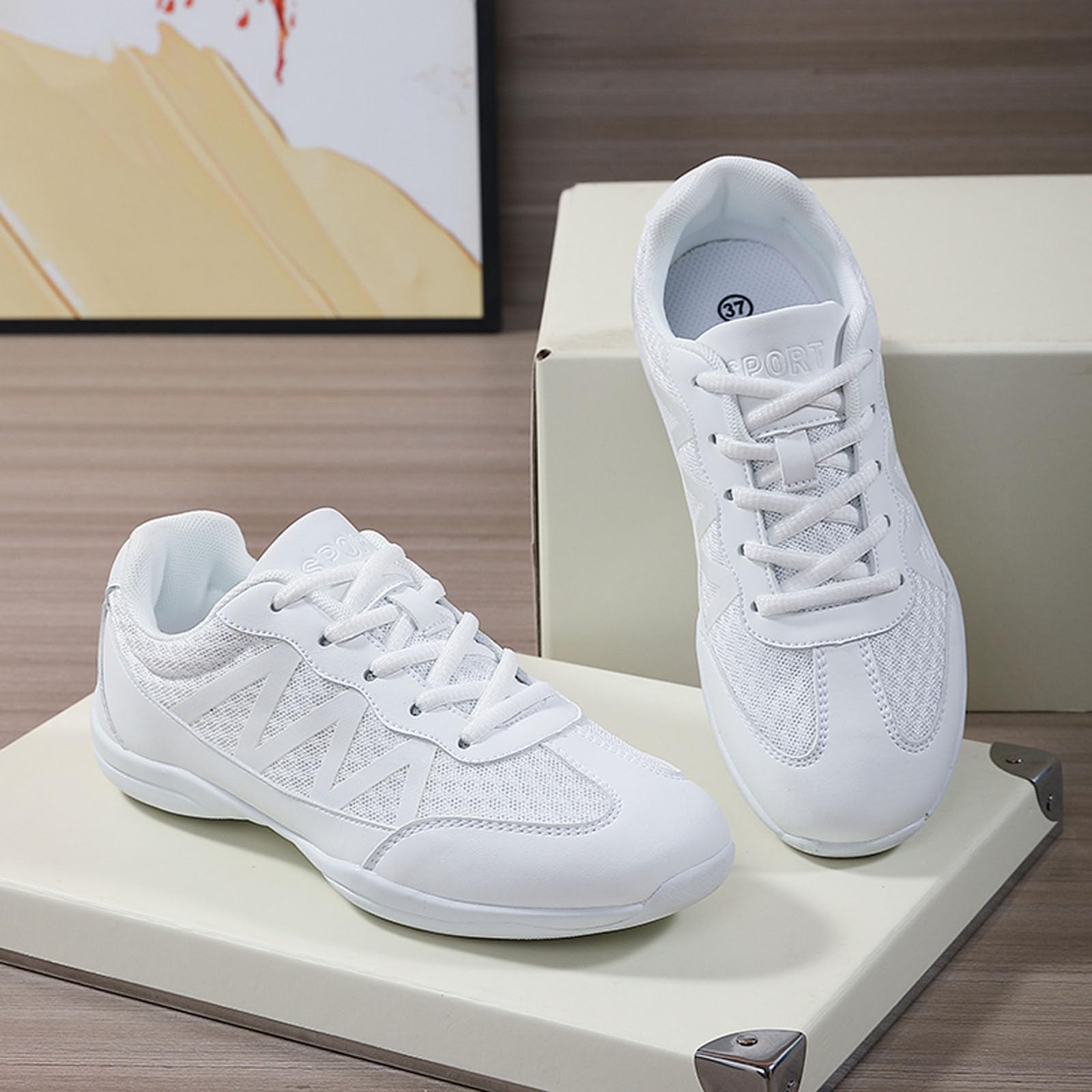 SECHRITE Girls White Cheerleading Shoes - Women's Dance Sneakers for Cheer, Athletic Training, Tennis & Competition - Lightweight Breathable Walking Shoes for Performance & Practice