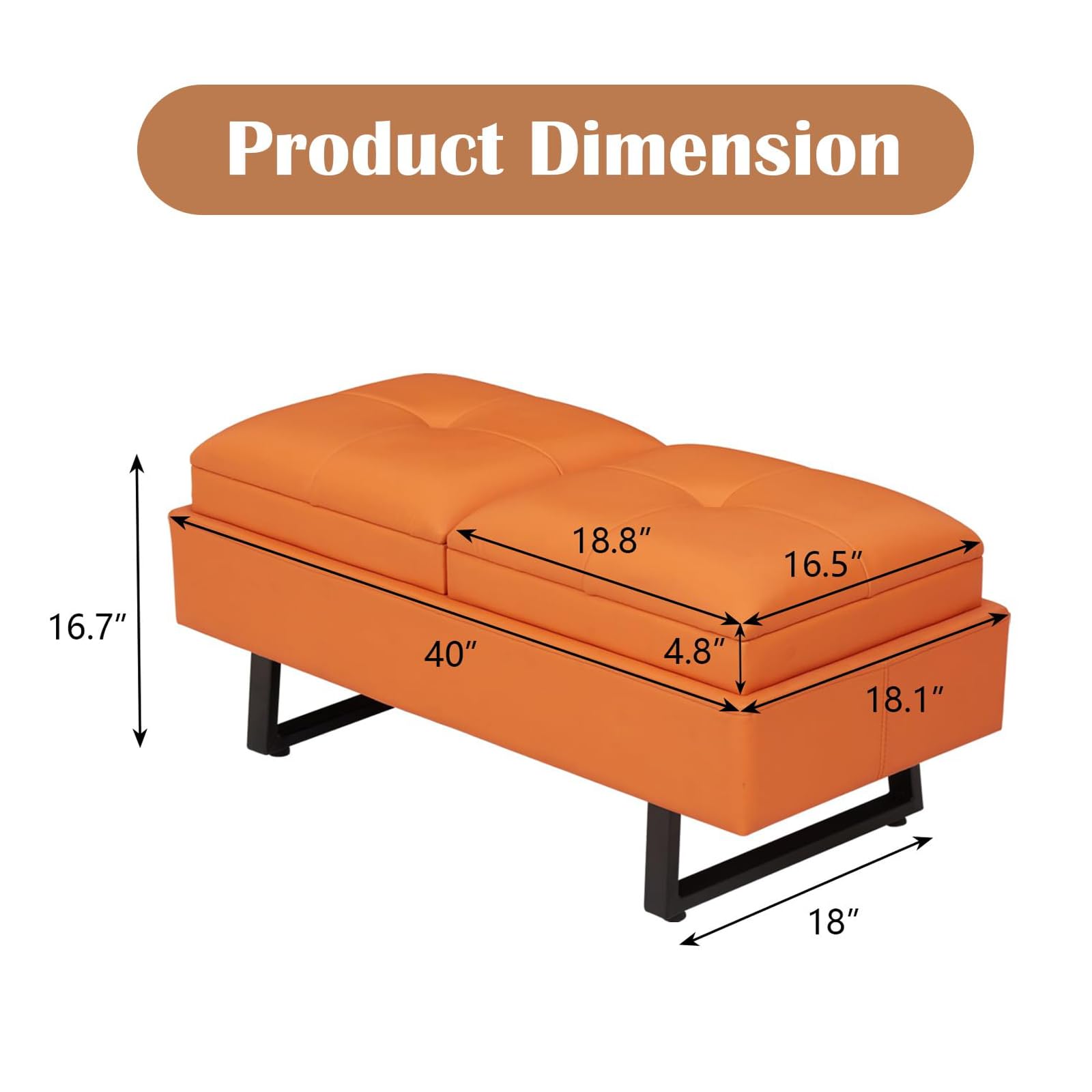 Kinsuite 5-Seat Modern Waiting Room Chairs - Thickened Cushion PU Leather Reception Bench for Office, Salon & Lobby - Entryway & Living Room Furniture (Orange) - Perfect for Waiting Areas, Reception Spaces & Commercial Interiors