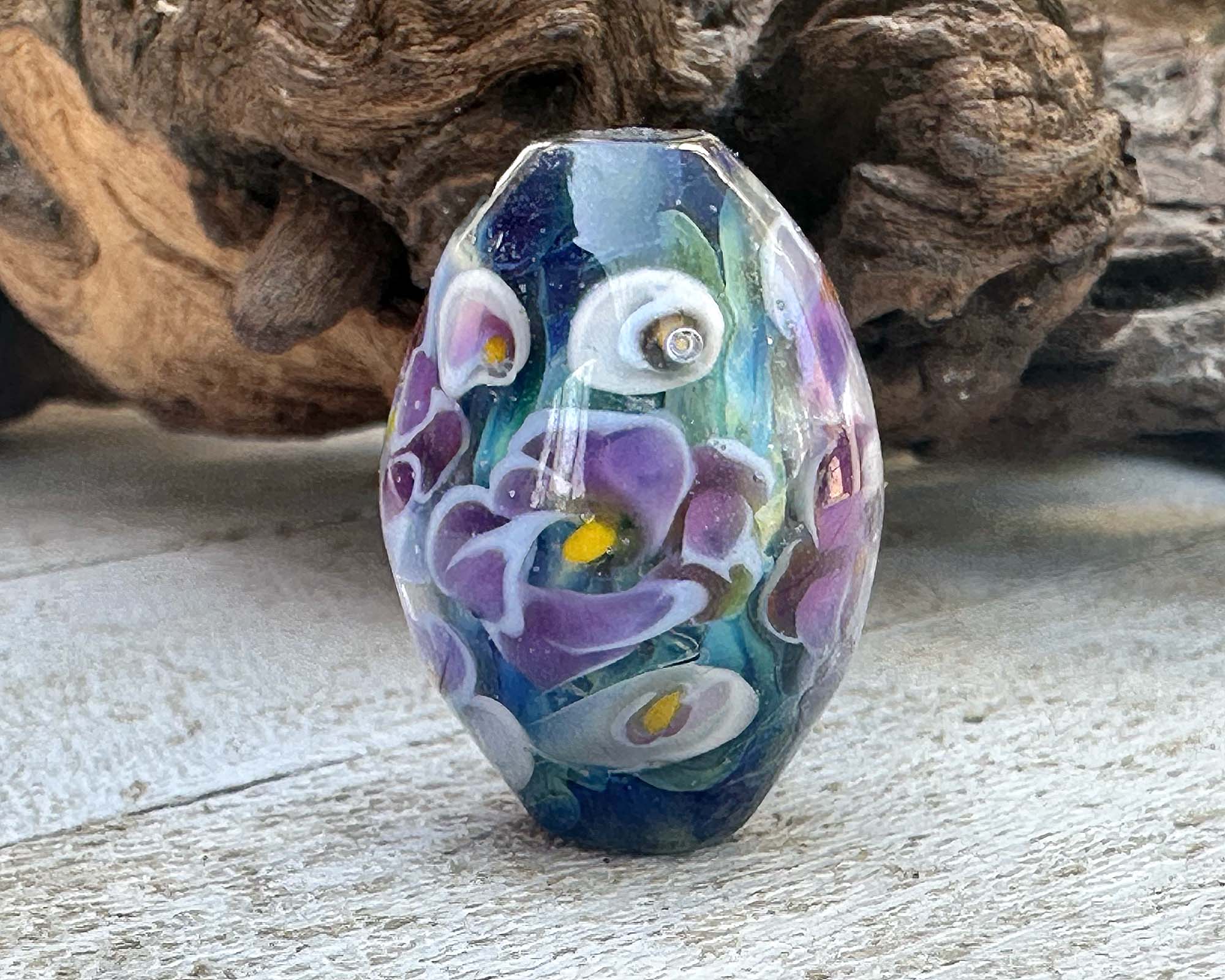 Handmade Purple Floral Lampwork Glass Focal Bead for Jewelry Making - Perfect for Necklaces, Bracelets & DIY Craft Projects