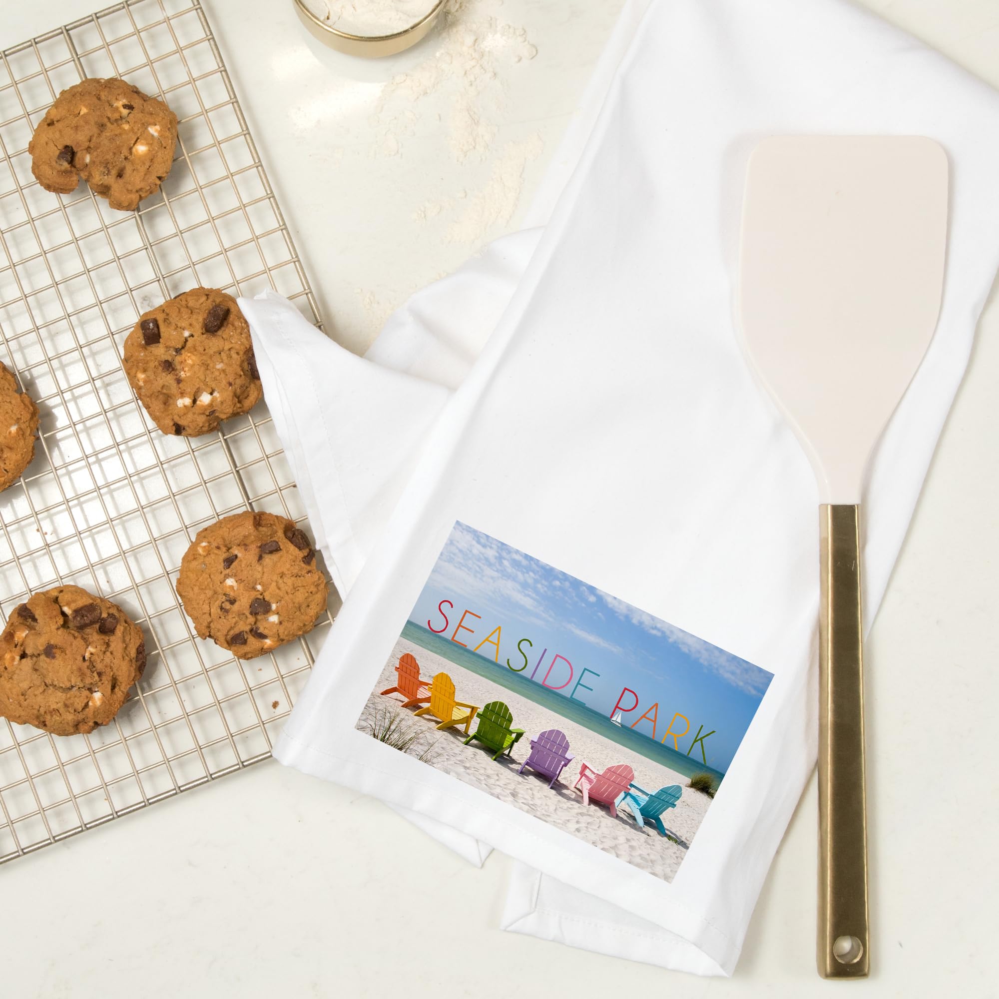 Lantern Press Seaside Park New Jersey Beach Chairs 100% Cotton Tea Towel - Decorative Hand Towel for Kitchen, Bathroom & Home Decor - Perfect for Beach House, Coastal Decor & Gift Giving
