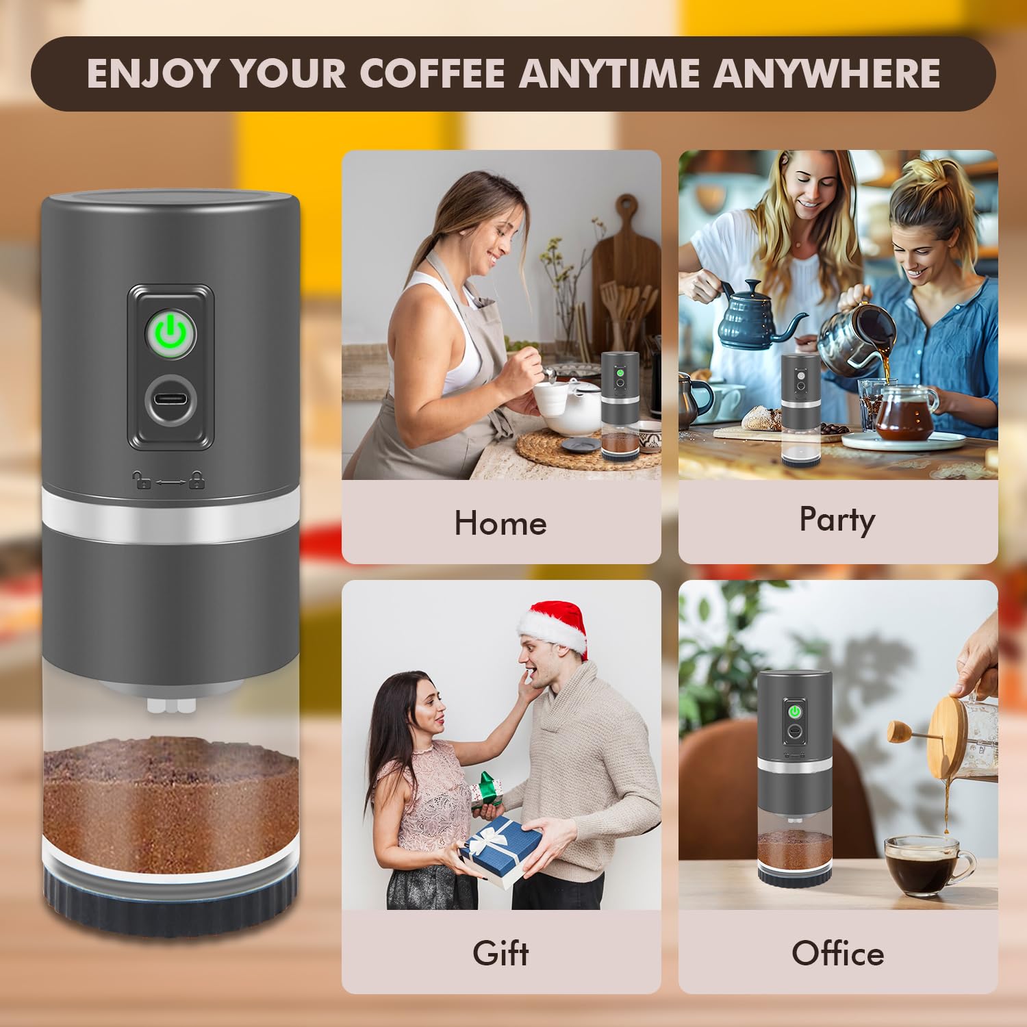Premium Portable Electric Coffee Grinder - Stainless Steel Conical Burr Mill with 45 Adjustable Settings, Rechargeable Battery - Perfect for Espresso, French Press, Cold Brew at Home, Travel, Camping & Office (Titanium)