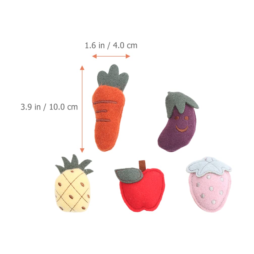 POPETPOP 5-Piece Cat Chew Toys - Fruit & Vegetable Plush Stuffed Chewing Toys for Puppies & Kittens | Safe Molar Relief for Teething, Interactive Play & Stress Relief