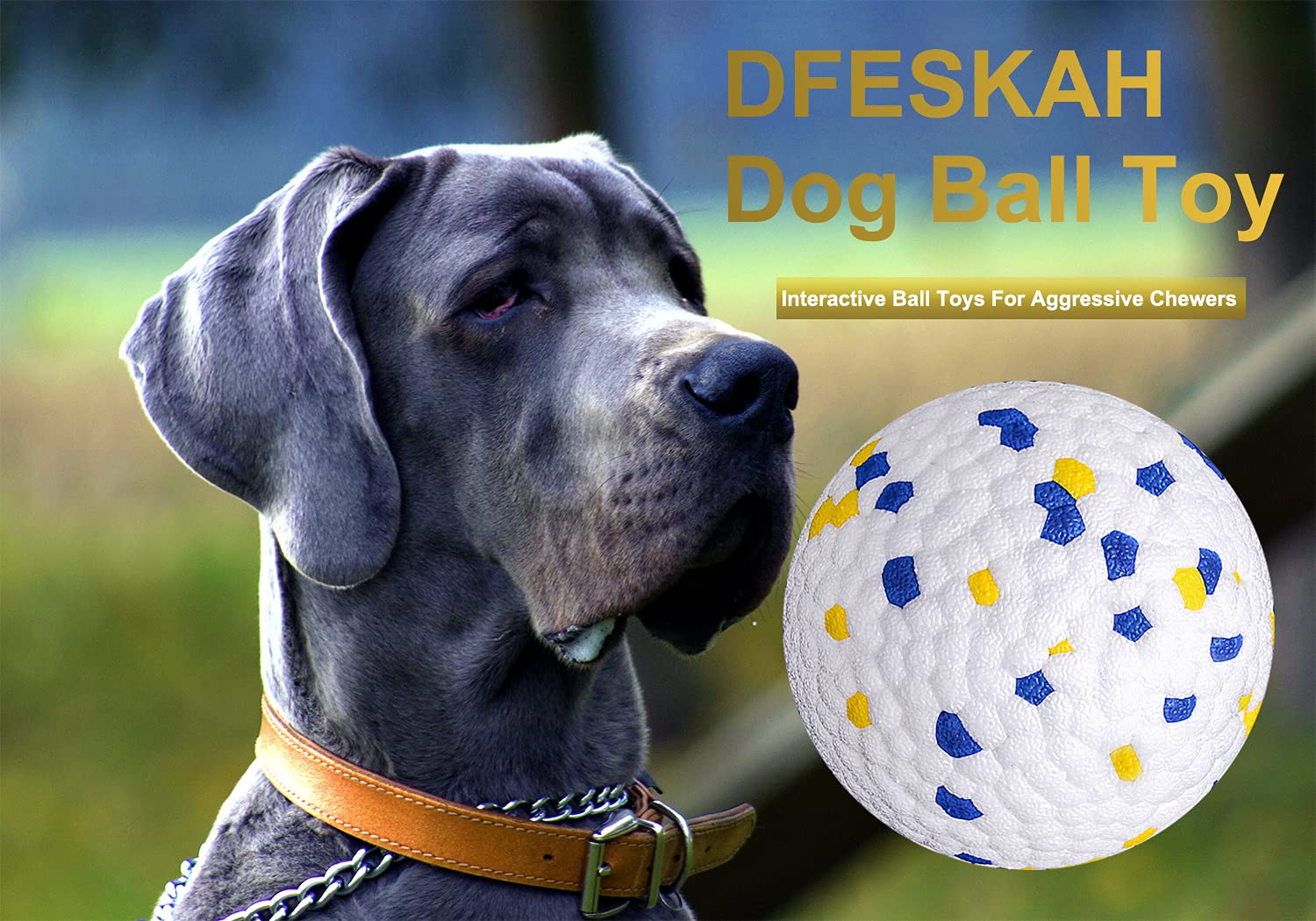 Durable Interactive Dog Ball Toy for Medium & Large Dogs – Aggressive Chewer Proof, Training & Exercise Chew Toy – Blue & Yellow Molar Balls (3-Pack) – Perfect for Fetch, Training & Dental Health