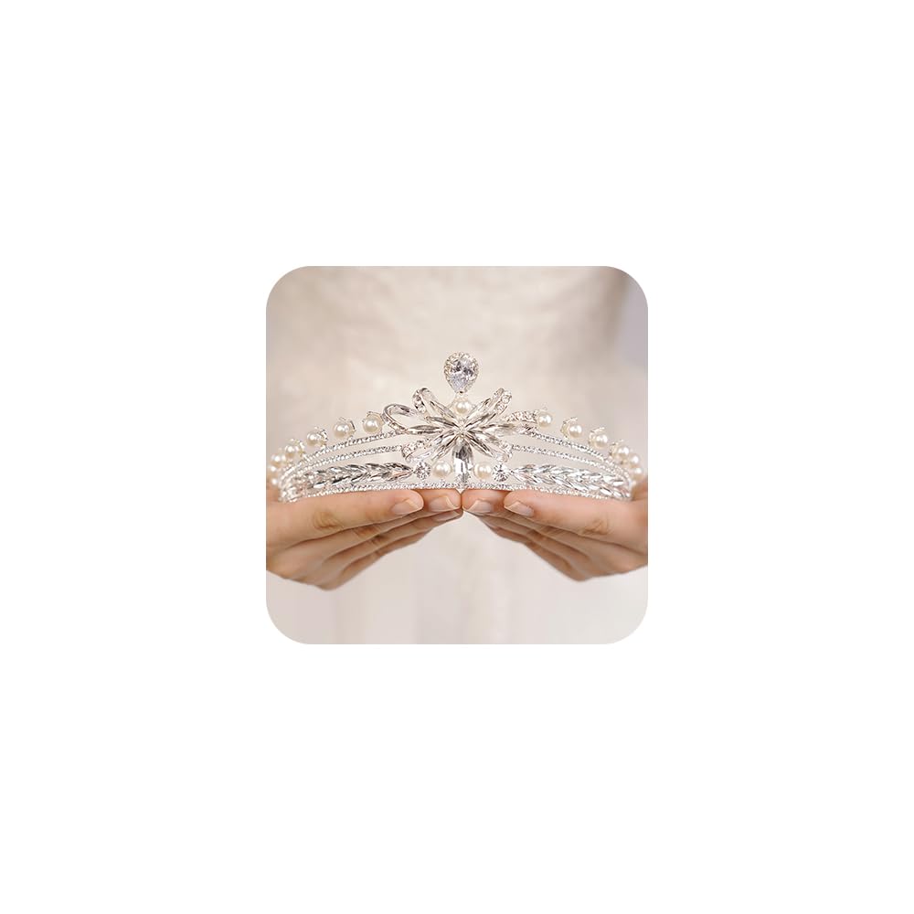 JWICOS Crystal Pearl Tiara Crown for Women - Elegant Bridal Wedding Headpiece, Prom Pageant Hair Accessory | Perfect for Brides, Prom Queens, Pageants & Special Occasions