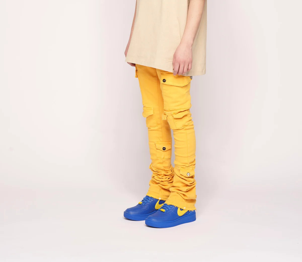 PHEELINGS My Pleasure Cargo Flare Stack Denim Jeans for Women - High Waisted Vintage Style, Perfect for Casual Outfits & Streetwear Fashion