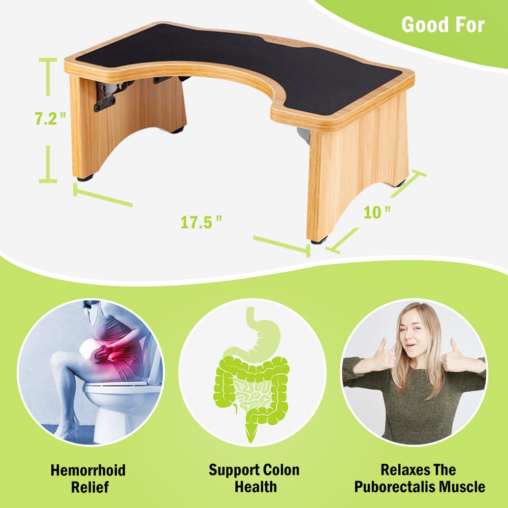 StrongTek 7 Inch Folding Wooden Toilet Stool - Non-Slip Bathroom Step Stool for Squatting, Space-Saving Design, Sturdy & Easy to Store - Perfect for Small Bathrooms & Kids (Natural Wood) - Ideal for Toilet Training, Yoga Poses & Improved Posture
