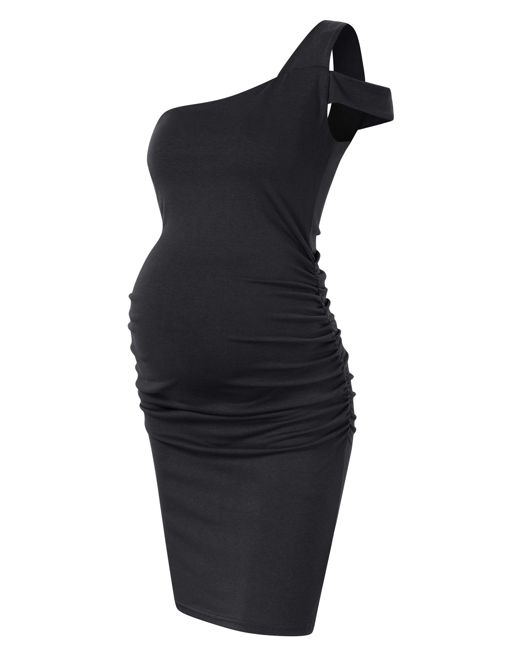 Coolmee Women's Maternity Dress - Casual V-Neck Sleeveless Ruched Knee-Length Pregnancy Dress (Black, Navy, Gray) for Everyday Wear, Baby Shower & Maternity Photos