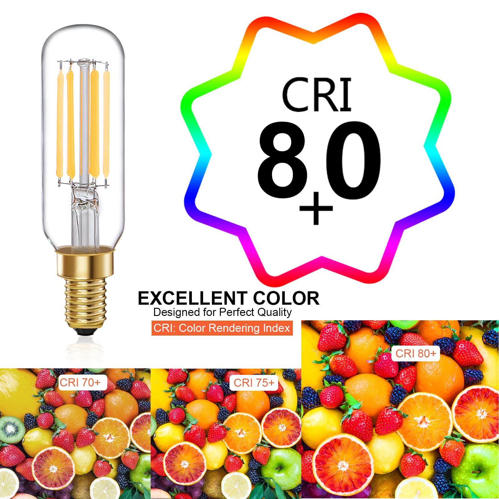 E12 LED Bulb T6 Dimmable Candelabra Bulb 6W (60W Equivalent) 4000K Daylight Edison Light Bulbs - 6 Pack for Chandeliers, Ceiling Fans, Vanity Lights - Perfect for Dining Rooms, Bedrooms & Bathroom Lighting