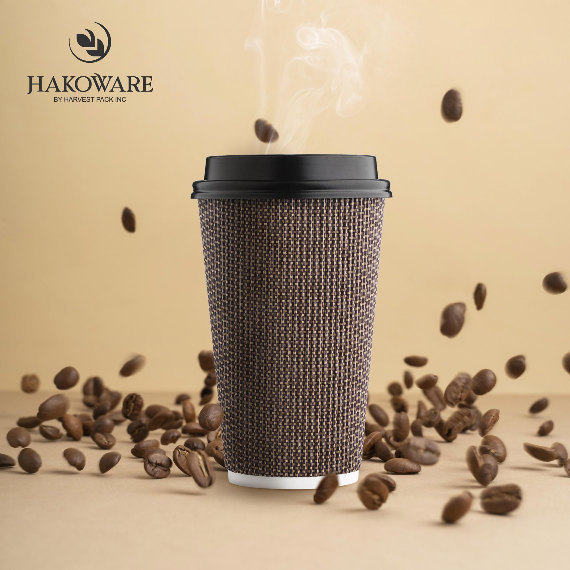 [340 SET] 16 oz Disposable Coffee Cups with Lids - Insulated Double-Walled Paper Cups, Black & White Geometric Design for Hot Beverages - Perfect for Coffee, Tea, Hot Chocolate - Ideal for Cafes, Offices, and Takeout Services