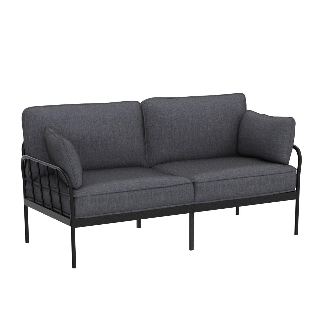 Rustic Faux Leather Loveseat Sofa Bed - Convertible Sleeper Couch for Small Spaces, Guest Room & Apartment with Sturdy Metal Frame & Plush Cushions - Easy Assembly (Black) | Perfect for Studio Apartments, Dorm Rooms & Cozy Living Spaces