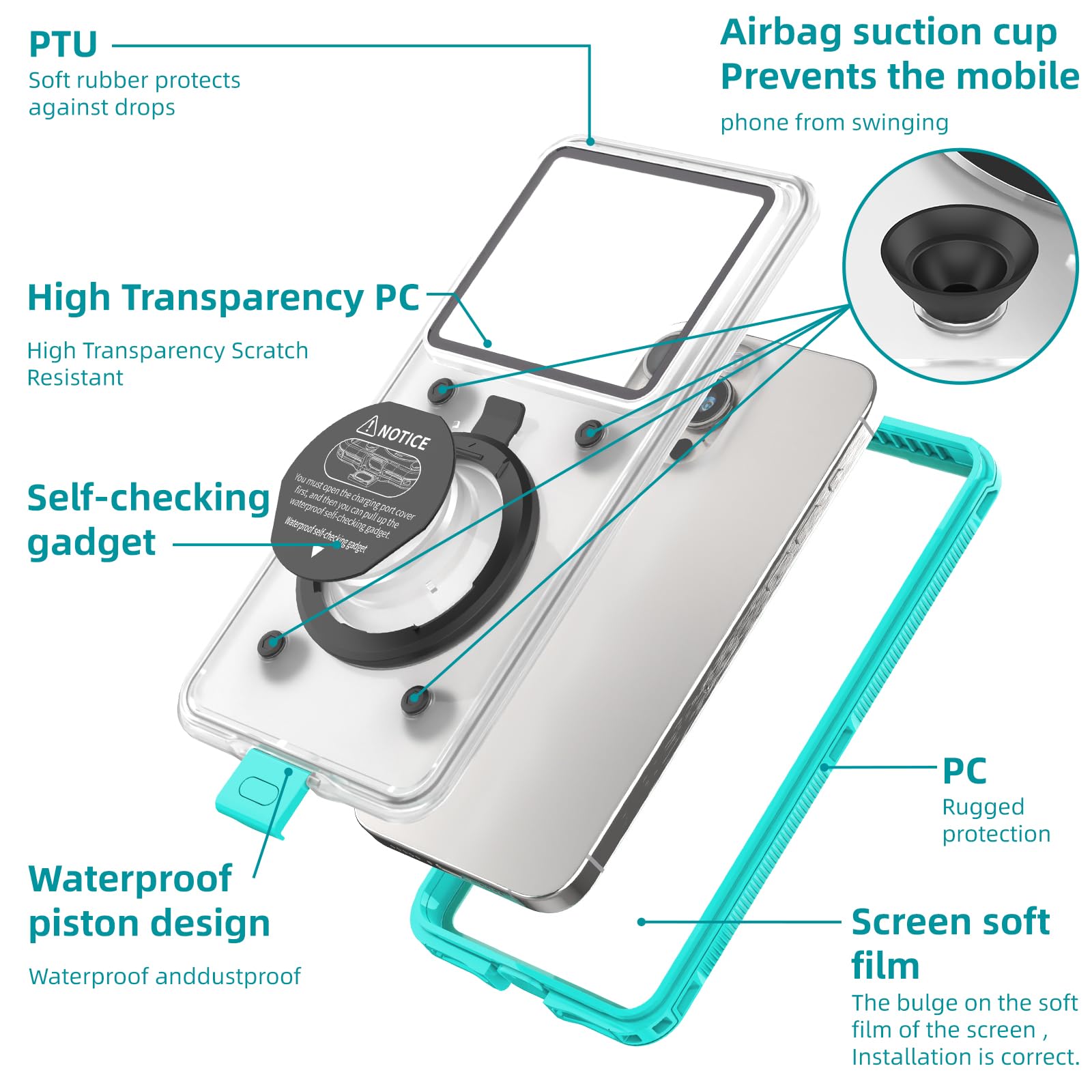 **Waterproof Phone Case for iPhone 15/14/13/12/11 Pro Max/XR/XS/X & Samsung Galaxy S24/S23/S22/S21 - Professional Underwater Snorkeling & Scuba Diving Protection - Shockproof & HD Photo/Video Housing (Teal) - Perfect for Beach, Pool, Kayaking & Water Sports**
