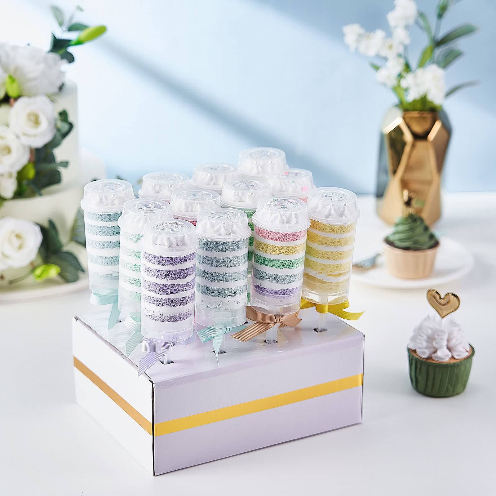 Efavormart 12 Pack Clear Plastic Push-Up Cake Pop Shooter with Display Box - Push Pop Stand for Birthday Cakes, Party Desserts, Candy Display - Perfect for Bakeries, Weddings, Baby Showers & DIY Treats