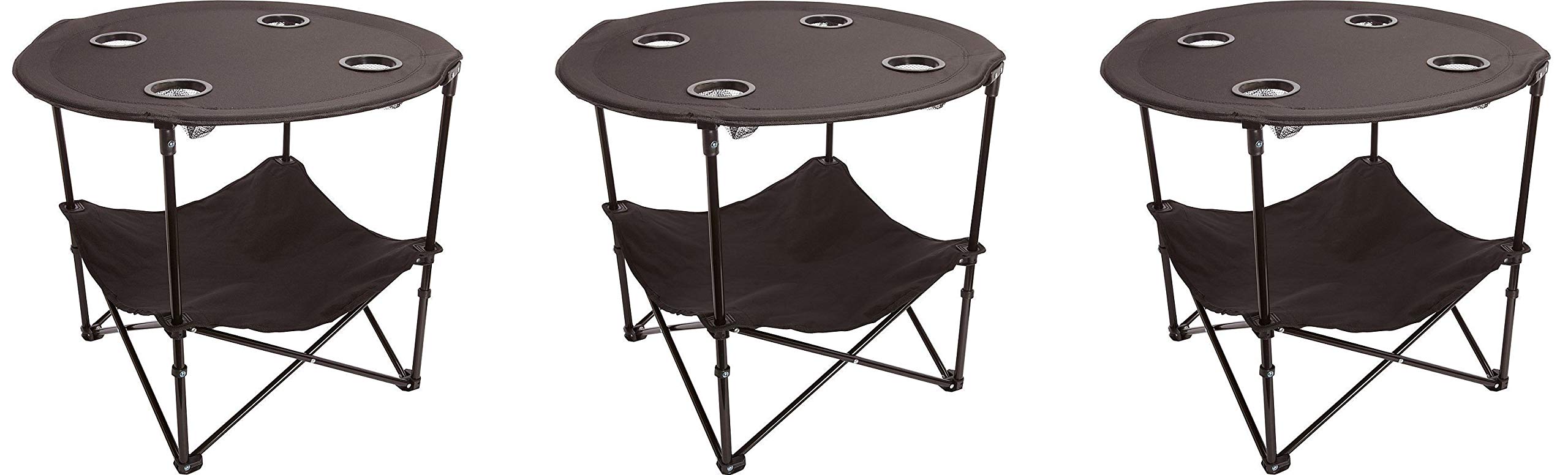 Premium Folding Table with Metal Frame - Portable 3-Pack Polyester Camping Tables with 4 Cup Holders & Carry Case - Ideal for Outdoor Picnics, Tailgating, and Beach Parties (Black)
