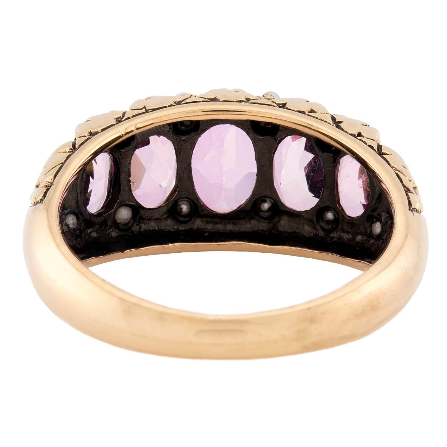 Exquisite Victorian 14K Gold Spinel and Pearl Ring - Elegant Antique Jewelry for Women - Perfect for Weddings, Anniversaries & Special Occasions