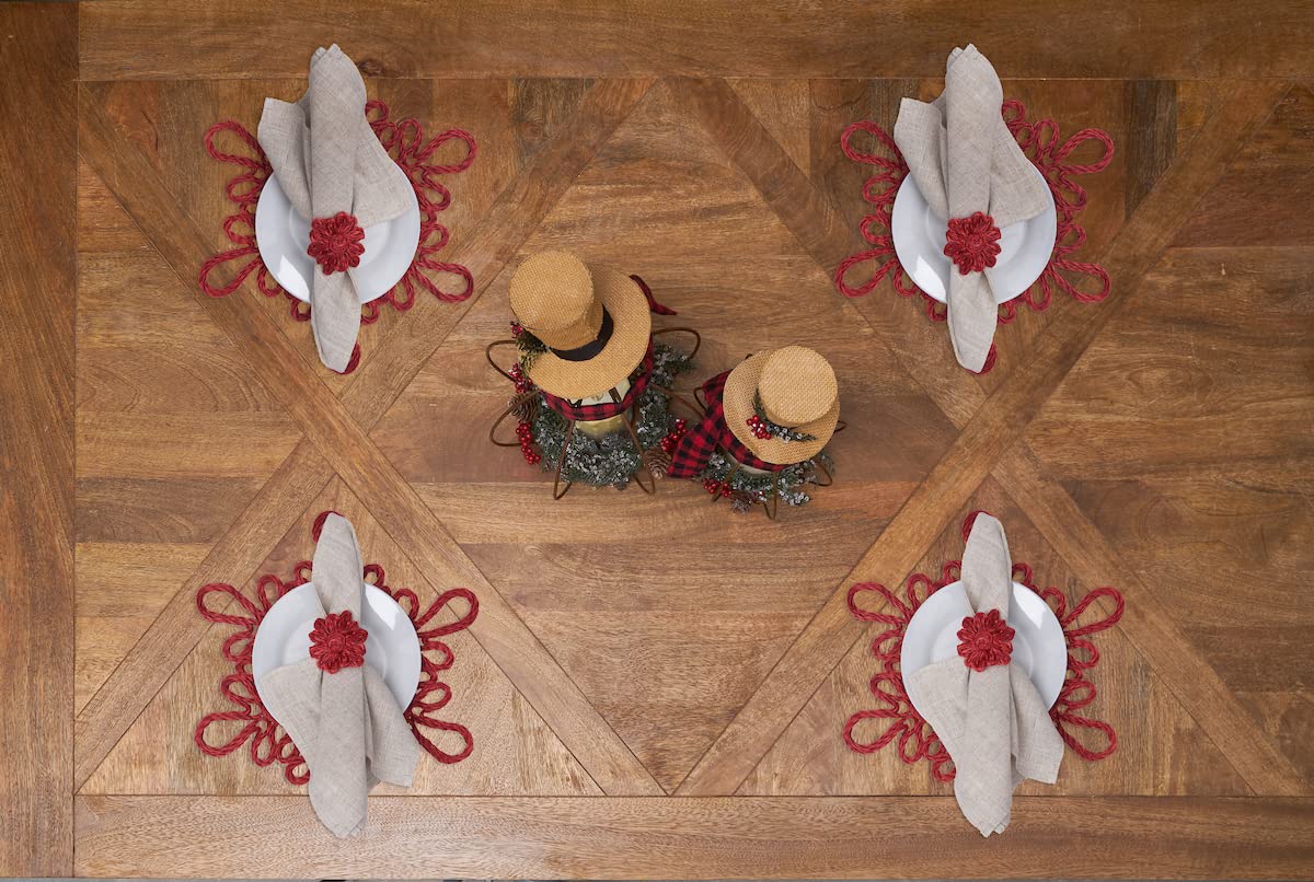 Red Woven Abaca Snowflake Christmas Charger Placemat - Eco-Friendly Holiday Table Decor for Xmas Dinner, Party & Winter Home Decor