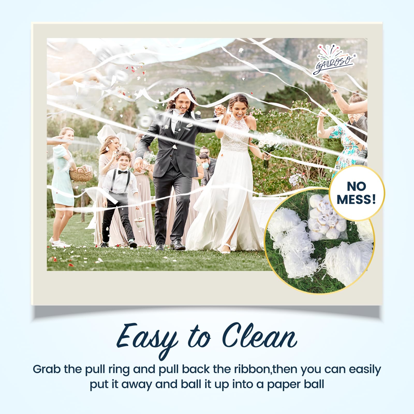 48 Pack No Mess Confetti Poppers - Romantic White Hand Throw Streamers for Weddings, Birthdays, Graduations | Eco-Friendly Party Favors & Celebration Supplies for Showers, Anniversaries & Special Events