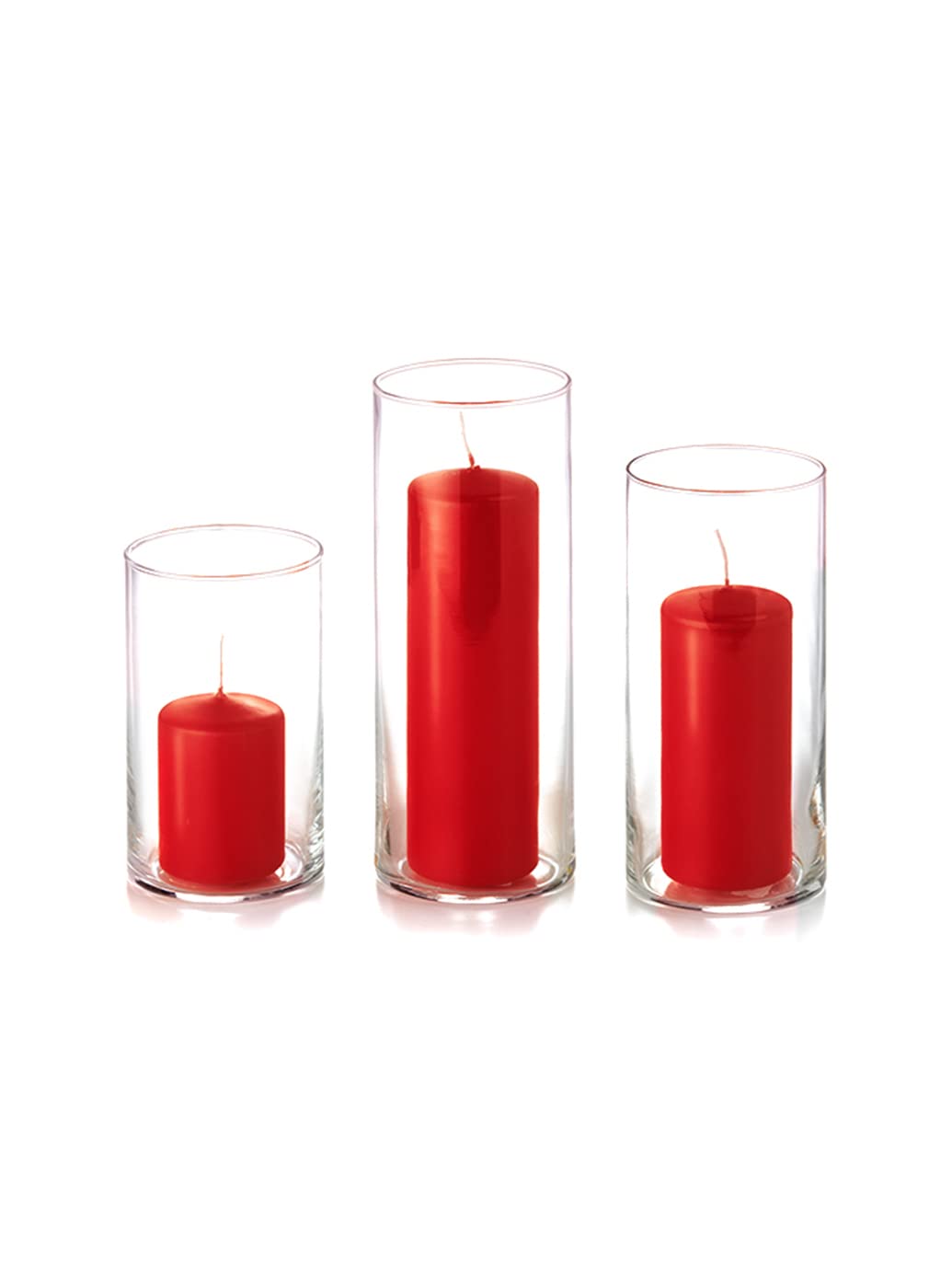 Yummi Set of 12 Slim Pillar and Cylinder Vases - Ruby Red Glass Candle Holders for Wedding Centerpieces, Table Decor, Home Decor