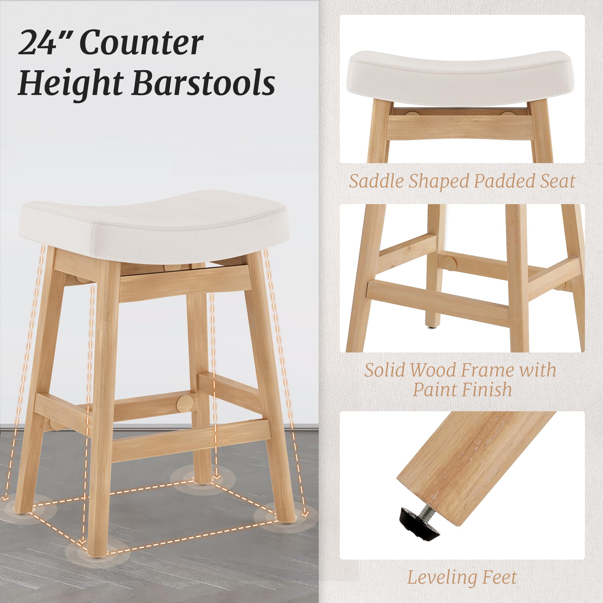 3-Piece Bar Stool Set with Sturdy Wood Legs & Saddle Seats - 24