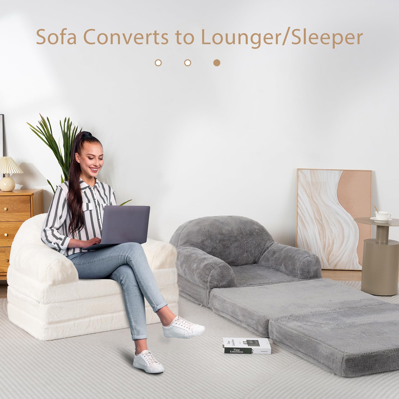 MAXYOYO Convertible Bean Bag Chair to Sofa Bed for Adults - Foldable Floor Mattress & Sleeper, Grey - Perfect for Living Room, Bedroom, Dorm & Small Spaces