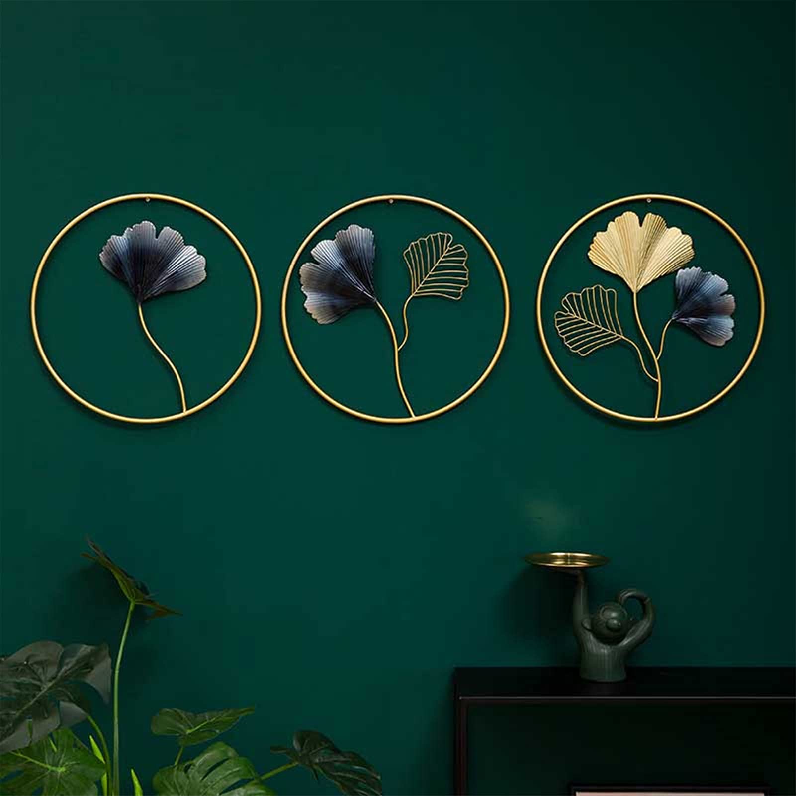 3PCS Gold Ginkgo Leaf Metal Wall Art Decor - Nordic Style Home Ornament for Living Room, Bedroom, Study & Hotel - 45cm Diameter - Perfect for Boho Decor, Housewarming Gifts & Wall Accents