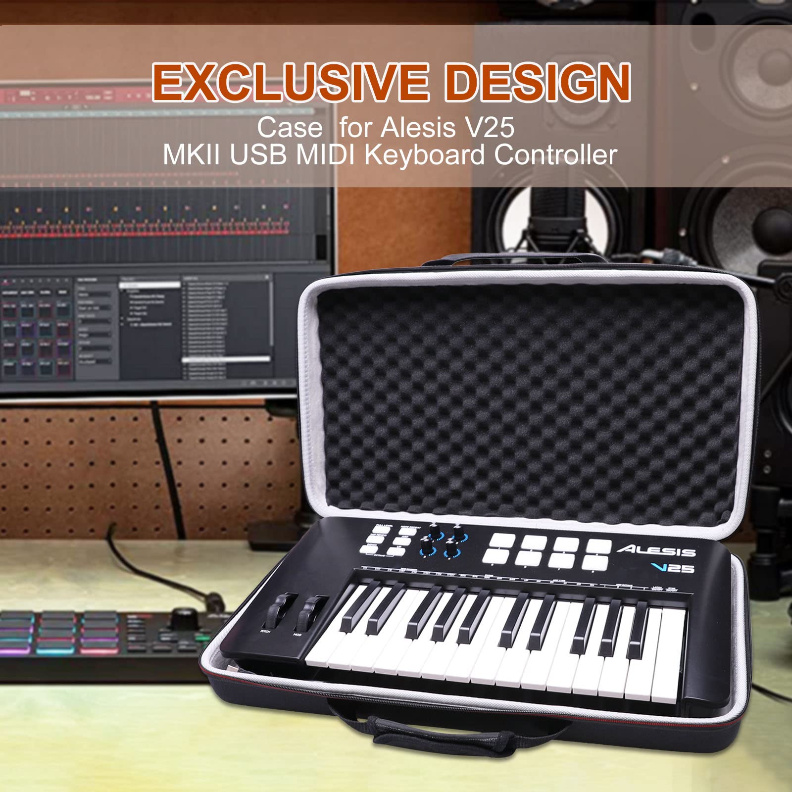 LTGEM Hard Protective Carrying Case for Alesis V25 MKII USB MIDI Keyboard Controller - Durable Travel Storage Bag for Music Production, Live Performances & Studio Sessions