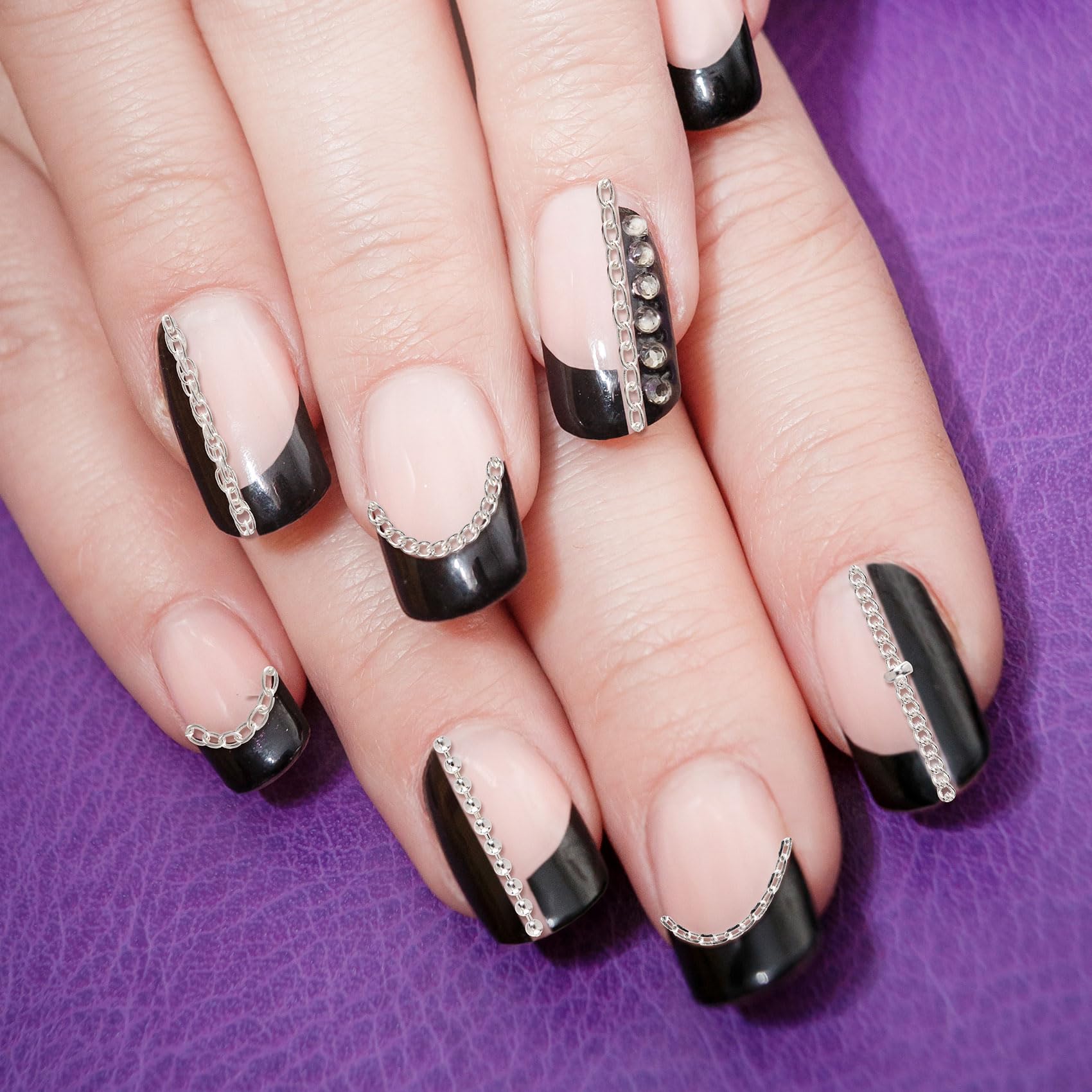 6 Stripes Silver Alloy Nail Art Chains - Punk Nail Studs & Charms for DIY Nail Designs | Perfect for Halloween, Gothic, Punk Style Nail Art