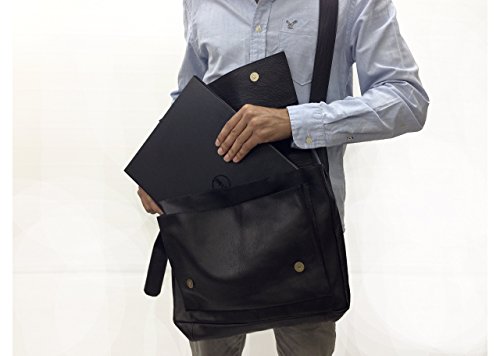 Premium Black Leather Messenger Bag for Men - Crossbody Shoulder Bag Fits 15 Inch Laptop & MacBook Air - Handmade Genuine Leather Briefcase - Perfect for Work, Travel & Business Commute