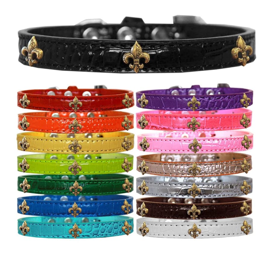 Stylish Dog Collar with Bronze Fleur De Lis Studs - Durable Pet Accessory for Small & Medium Dogs - Perfect for Daily Walks & Training