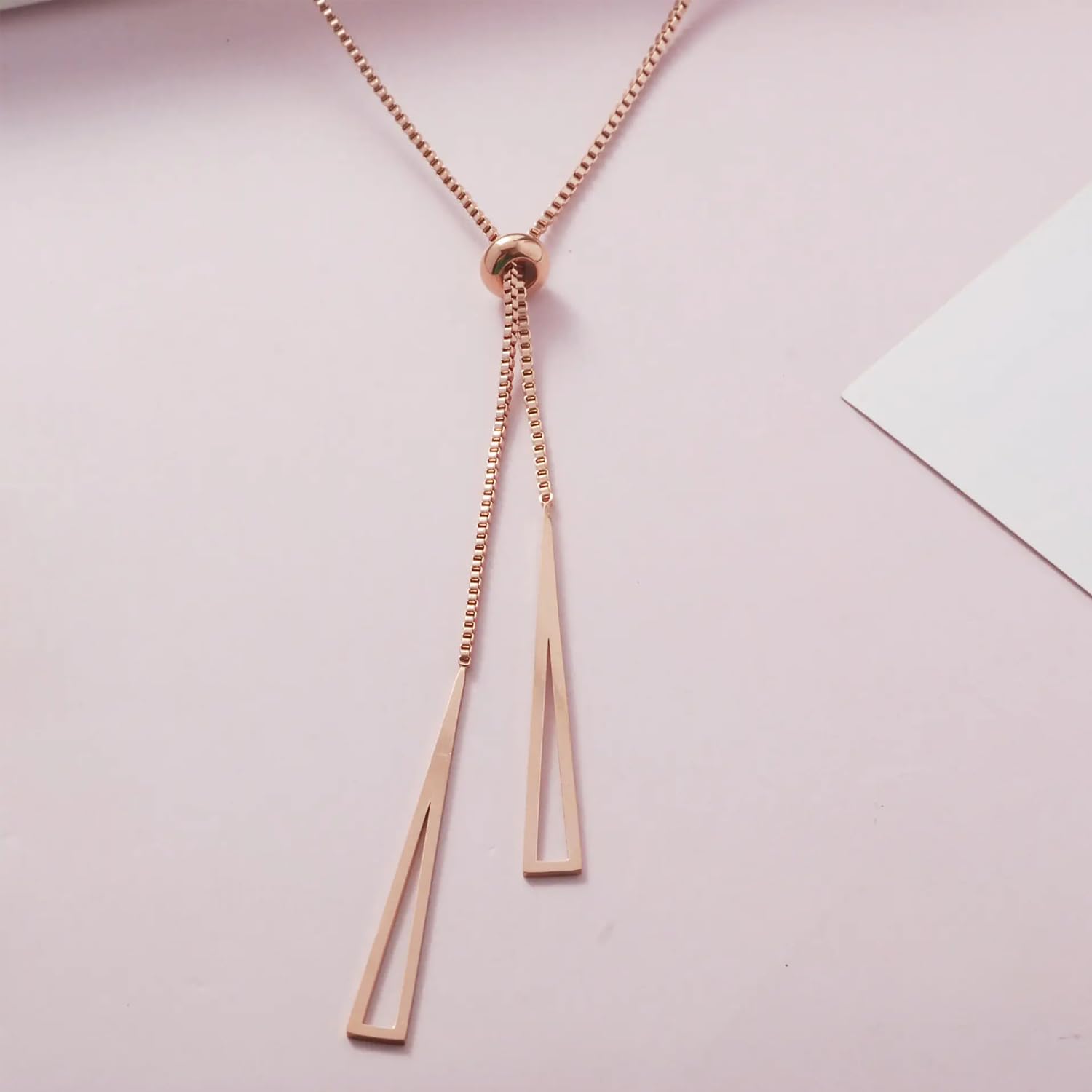 Elegant Silver Chain Necklace for Women - Stainless Steel Rose Gold Long Triangle Pendant Necklace, Perfect Gift for Women & Girls | Ideal for Parties, Dates & Everyday Wear