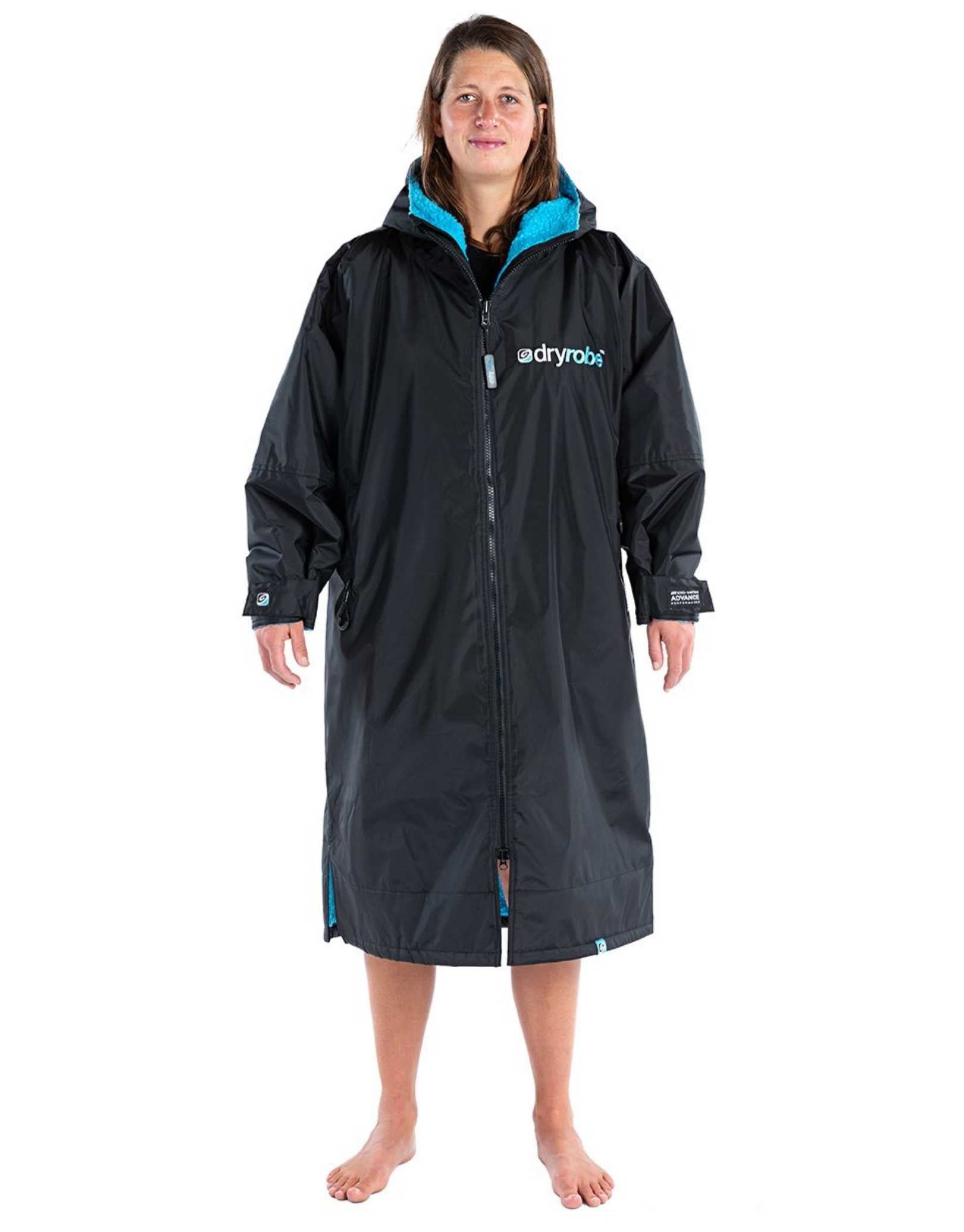 Premium Long Sleeve Plush Robe for Adults - Soft & Cozy Bathrobe for Men & Women (Black/Blue) - Perfect for Spa, Lounging & Cold Weather Comfort