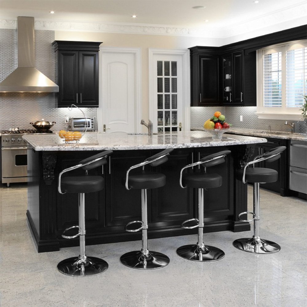 Zool Contemporary Adjustable Faux Leather Barstool Set of 2 - Black Licorice, Perfect for Kitchen Islands and Home Bars