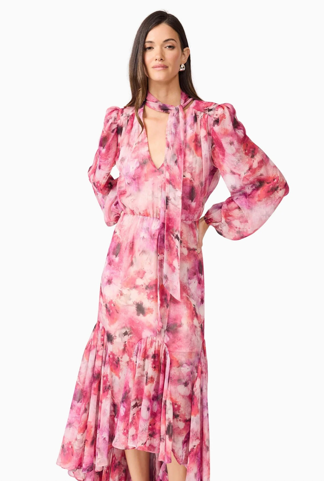 Evalina Women's Long Sleeve Maxi Dress - Soft Pink Flowy Elegant Formal Dress for Wedding Guest, Party, Evening Occasions