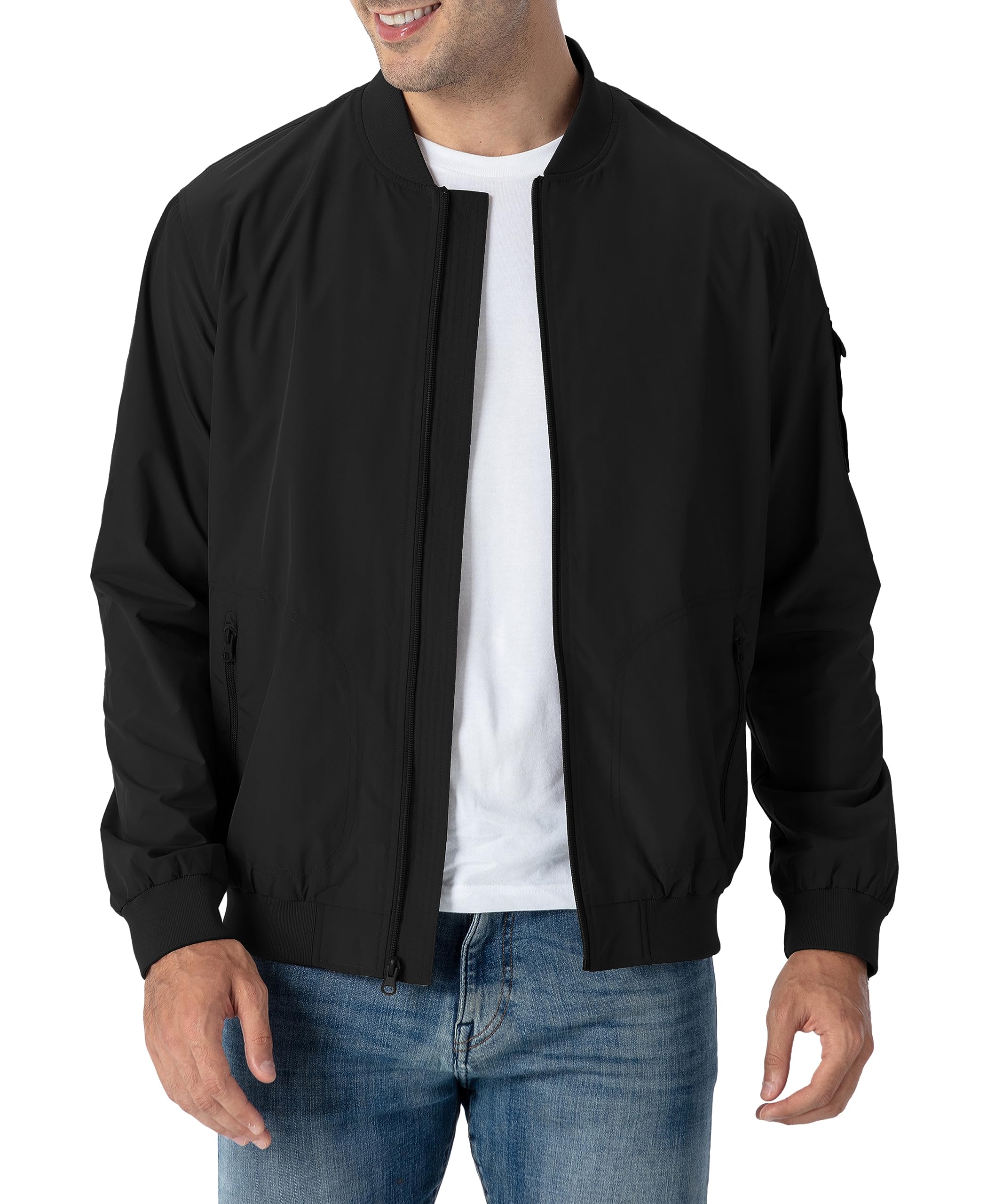Rdruko Men's Lightweight Bomber Jacket - Baseball Style Windbreaker with Zip Pockets for Spring & Autumn | Casual Sports Coat, Military Inspired Outerwear for Smart Everyday Wear