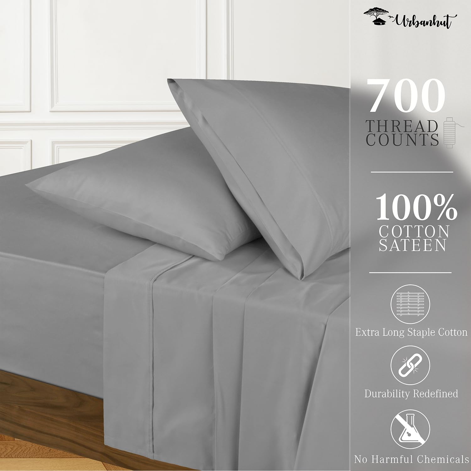 Premium 700 Thread Count Egyptian Cotton Sheets - California King Size 4-Piece Set | Luxury Sateen Weave Bedding for Hotel-Style Comfort | 16