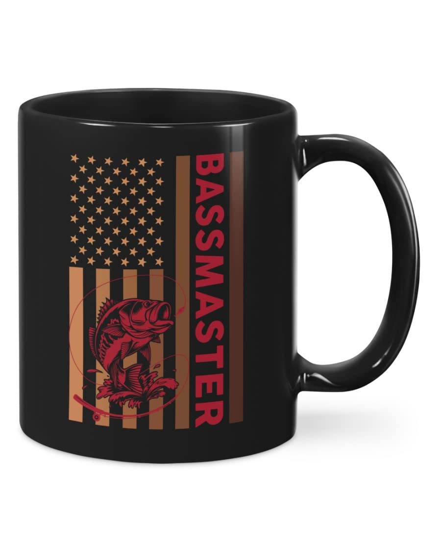 Bassmaster Fishing Coffee Mug - 11oz & 15oz Ceramic Cup with American Flag Design - Perfect Gift for Fishing Lovers, Dad, Grandpa - Ideal for Retirement, Birthday & Father's Day - Great for Morning Coffee, Office Use & Outdoor Camping