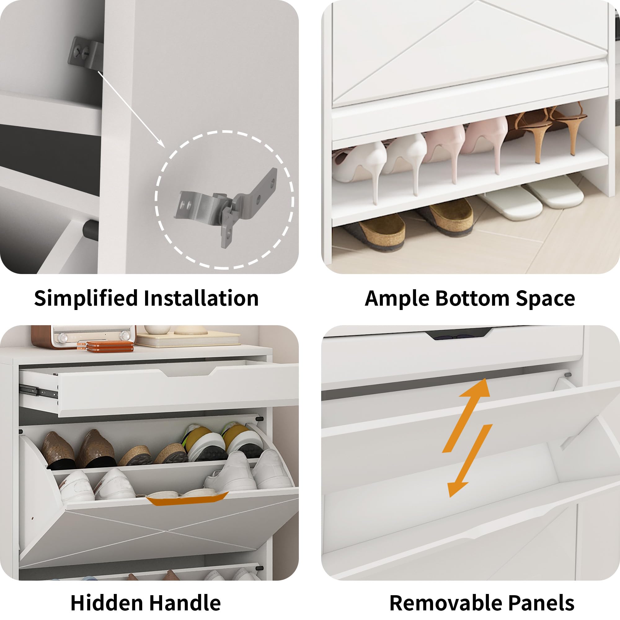 Wooden Hidden Shoe Cabinet with 3 Flip Drawers & Storage Drawer - Freestanding Shoe Organizer for Entryway, Hallway, Living Room - White & Walnut Finish - Perfect for Small Space Organization & Home Décor