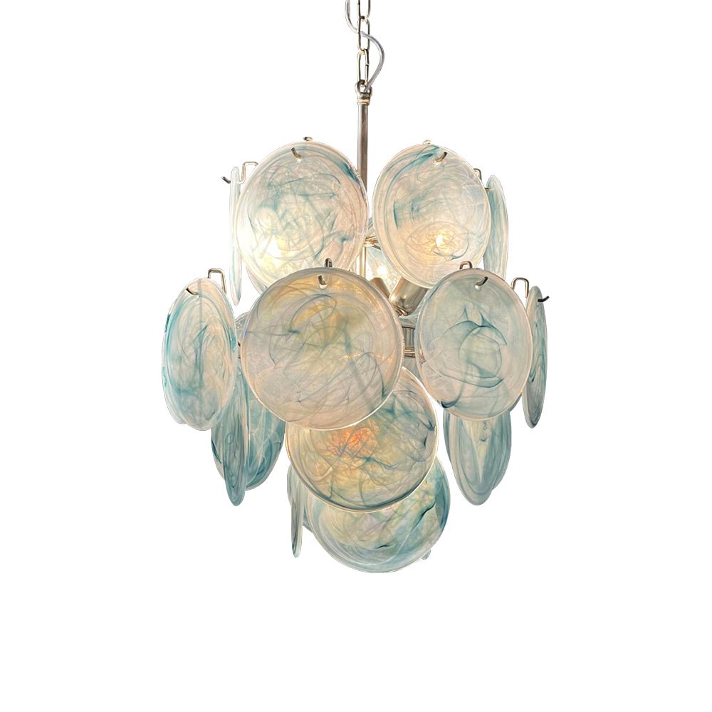 Blue Murano Glass Disc Chandelier - Elegant Ceiling Light Fixture for Dining Room, Living Room & Bedroom Decor