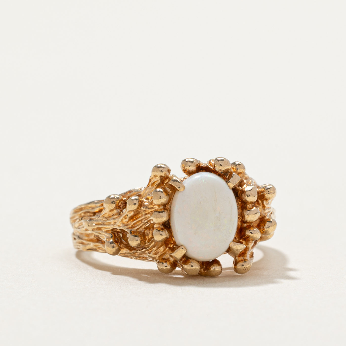 10K Yellow Gold Opal Textured Ring with 0.75ct Gemstone | Size 5.25 | Elegant Handmade Jewelry for Women | Perfect Gift for Birthday, Anniversary & Special Occasions