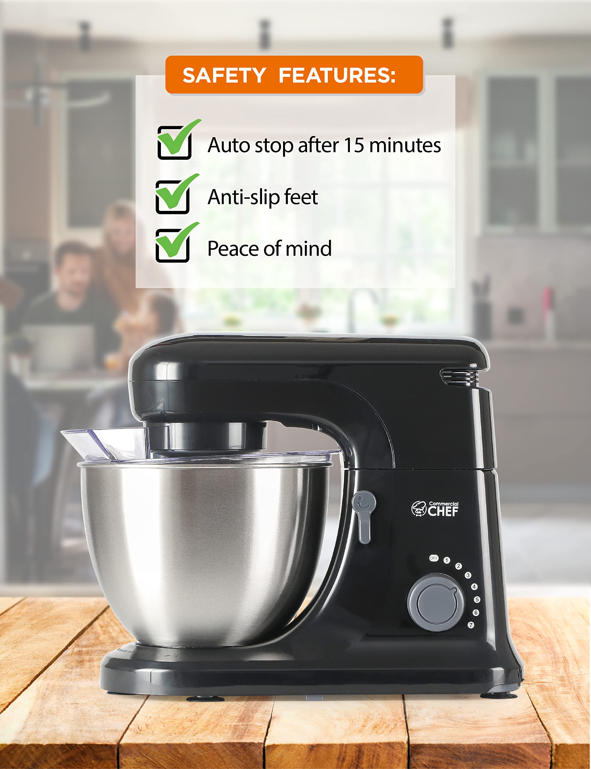 Commercial Chef 4.7QT Electric Stand Mixer - 7-Speed Heavy Duty Kitchen Mixer for Baking, Dough Kneading & Cooking - Perfect for Home Bakers & Professional Chefs