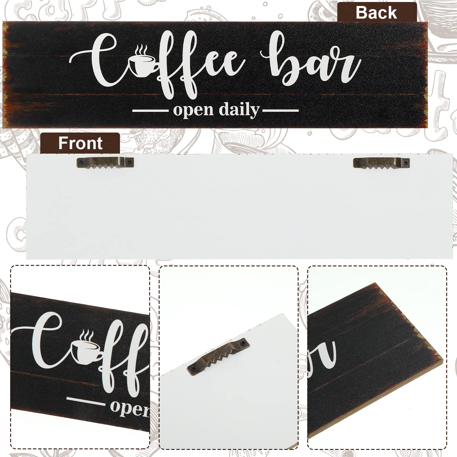 Rustic Wood Coffee Bar Sign - Farmhouse Wall Decor for Coffee Station, 2.95 x 11.8 Inches, Brown Background - Perfect for Kitchen, Café, or Home Bar Décor