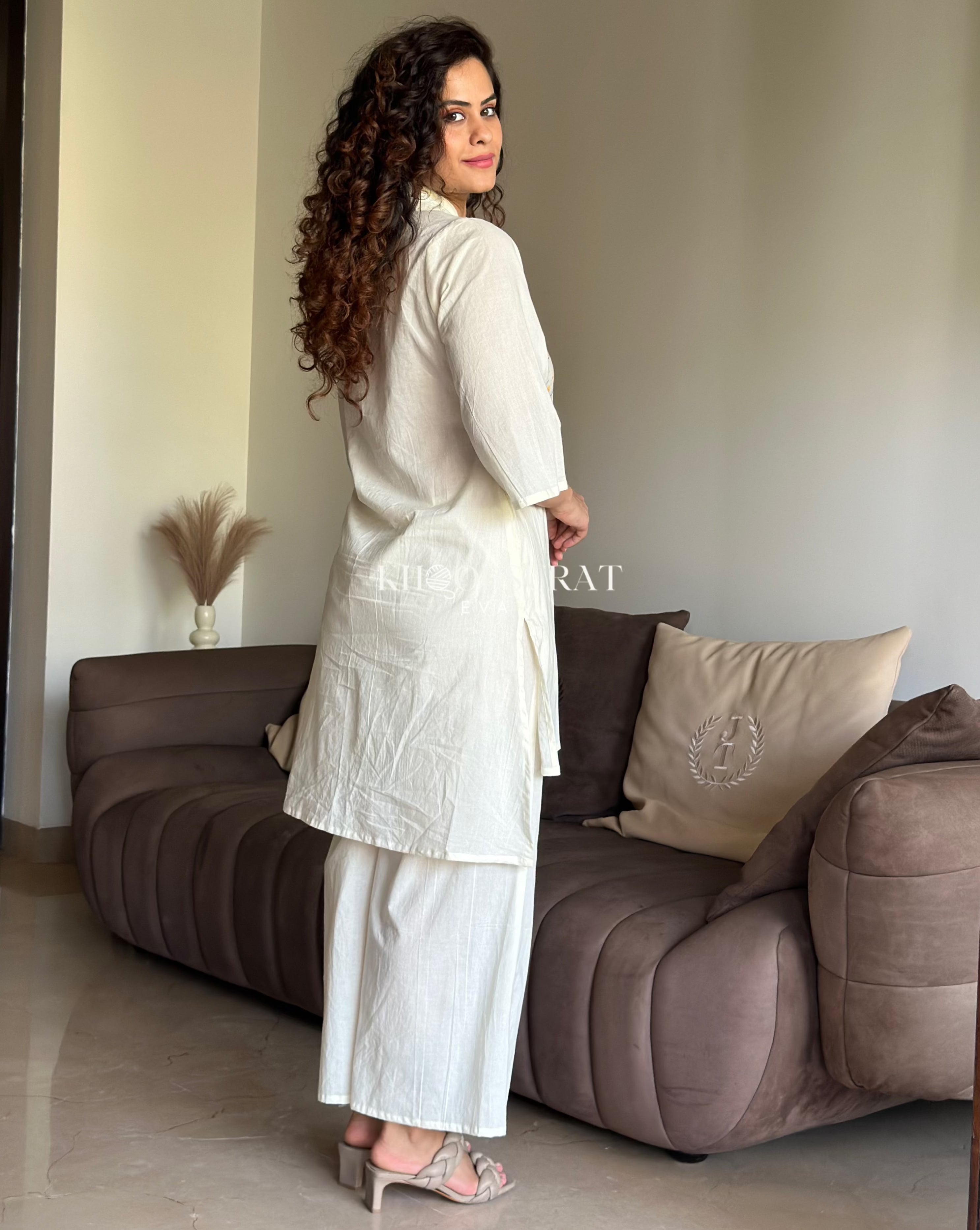 Stylish Sufi Soul White Coord Set for Women - Elegant Loungewear & Casual Outfit for Home, Yoga, and Relaxation
